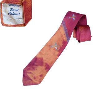 1950s Hand Painted Novelty Print Silk Necktie With Birds *